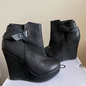 Black wedge booties